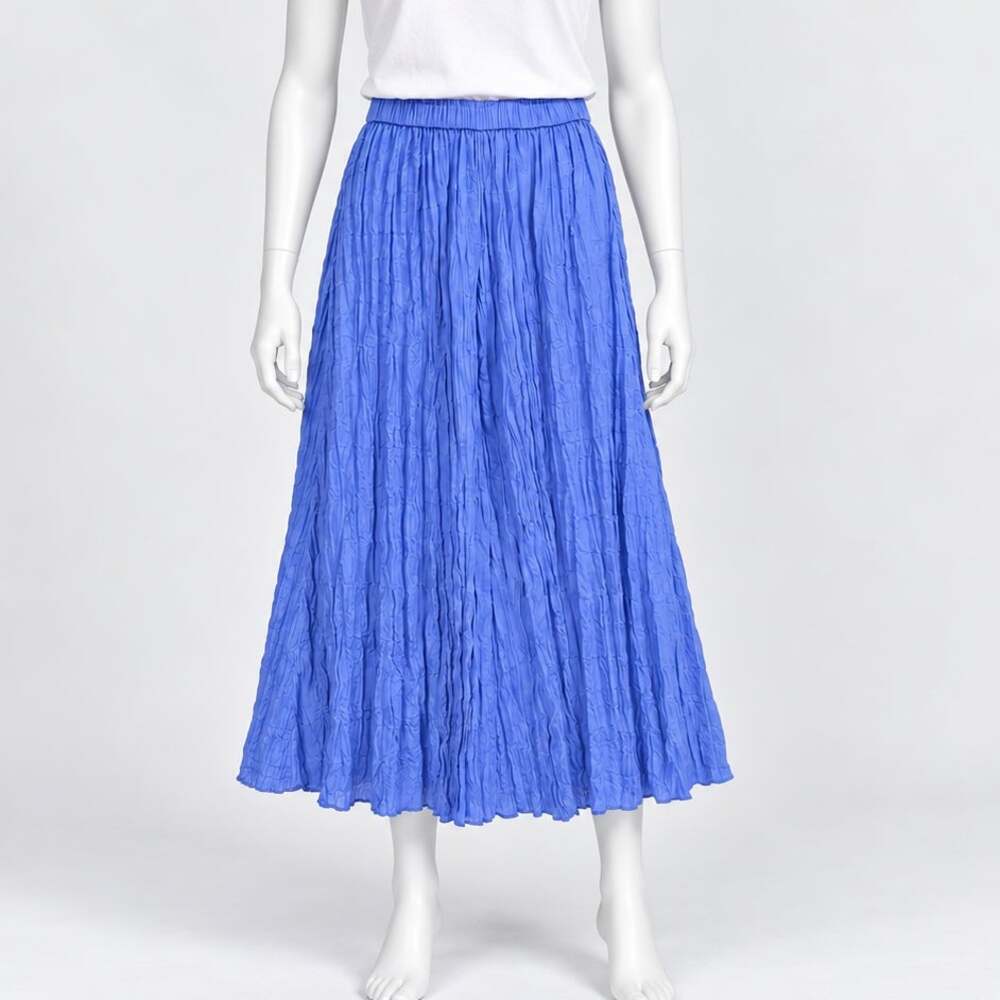 Eileen Fisher Crushed Silk Flared Maxi Skirt Sz XXS Ultramarine Blue Crinkle